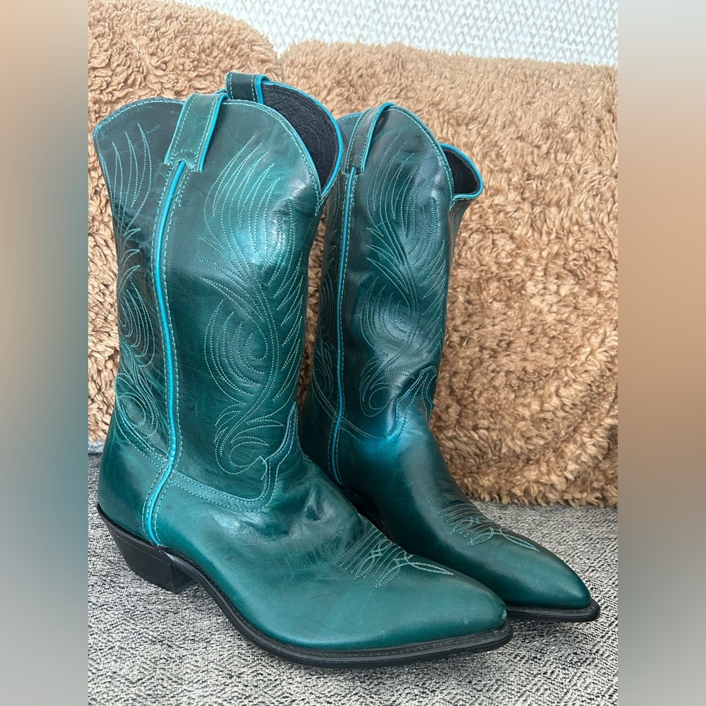 New Vintage Great Western Code West Cowboy Boots Rare Green Leather Womens 10